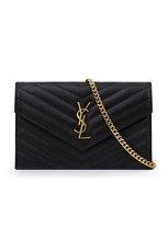 Saint Laurent SMALL MONOGRAMME QUILTED CHAIN WALLET | BLACK/GOLD